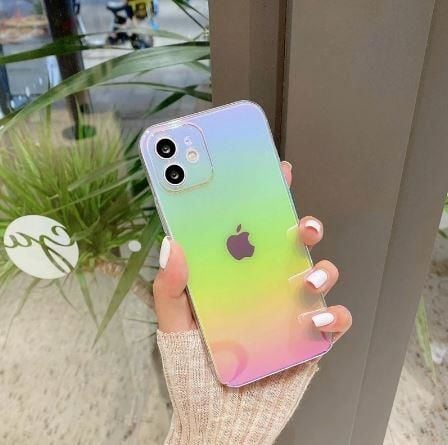 iPhone 13 Pro Max Parlak Rainbow Holografik Kamera Korumalı Sert Kılıf