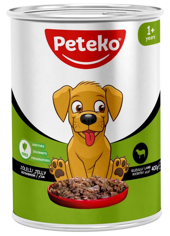 PETEKO KUZU ETLİ YAŞ KÖPEK MAMASI 400 GR 36'LI