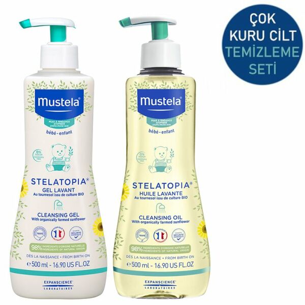 Mustela Stelatopia Çok Kuru Ciltler için Temizleme Seti (Şampuan Yağ)