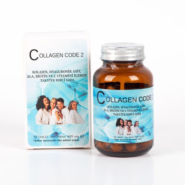 Collagen Code-2 Tip1 Tip2 Hidrolize Kolajen+Hyaluronik Asit+C Vitamini içeren 30 Tablet