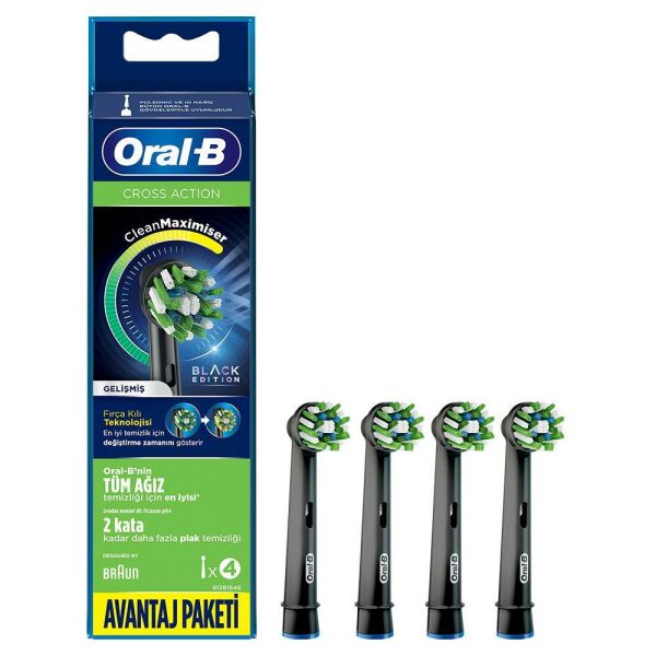 Oral B Cross Action Şarjlı Yedek Başlık Siyah 4'lü