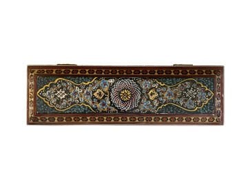 İRAN AHŞAP KALEMLİK SEDEF KAKMA Sarmal Mavi Desenli- 20 CM