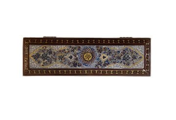 İRAN AHŞAP KALEMLİK SEDEF KAKMA Sarmal Gri Desenli- 20 CM