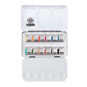 Schmincke Akademie Aquarell Metal Kutu Sulu Boya Seti 12 X Yarım Tablet 75112
