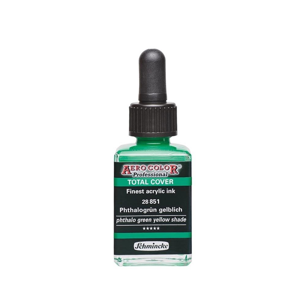 Schmincke Aerocolor Akrilik Mürekkep 28 ml 851 PHTHALOGRÜN GELBLİCH  TOTAL COVER