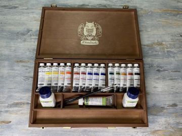 Schmincke Primacrylic Akrilik 35 ml Boya Set Ahşap Kutu 15x35 ml 73515