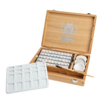 Schmincke Horadam Aquarell Ahşap Kutu Artist Sulu Boya Seti 50 x Yarım Tablet 74790