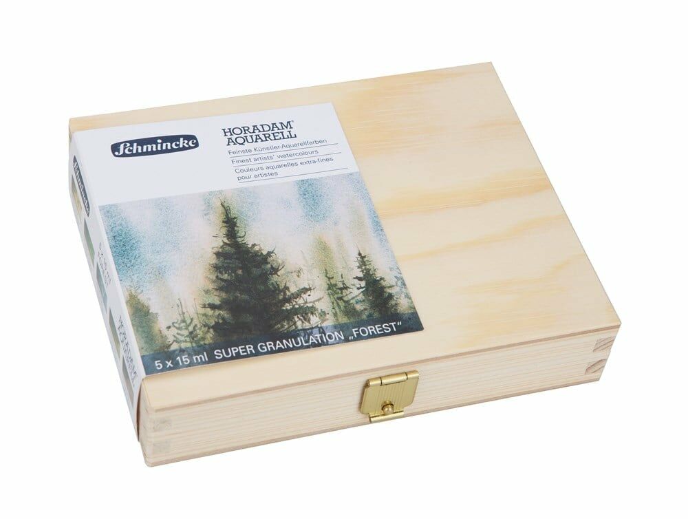 Schmincke Horadam Aquarell Ahşap Kutu Artist Sulu Boya Seti Super Granulation Forest Set  5 tüp x 15 ml 74851