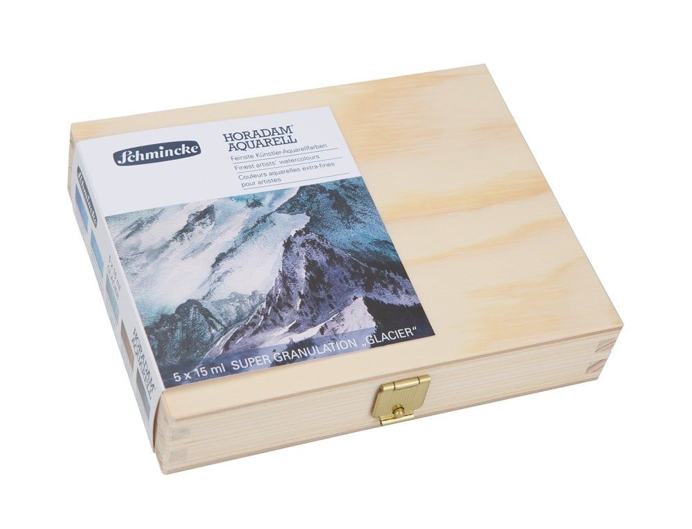 Schmincke Horadam Aquarell Ahşap Kutu Artist Sulu Boya Seti Super Granulation-Glacier set 5 x 15ml 74840