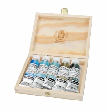 Schmincke Horadam Aquarell Ahşap Kutu Artist Sulu Boya Seti Super Granulation-Glacier set 5 x 15ml 74840