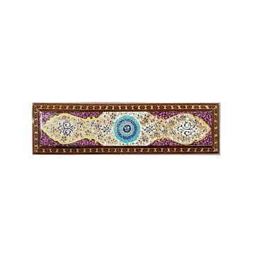 İRAN AHŞAP KALEMLİK SEDEF KAKMA Sarmal Motifli Pembe - Beyaz Desenli 25 CM