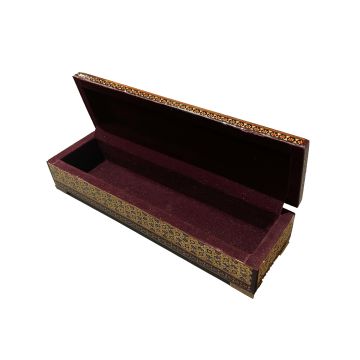 İRAN AHŞAP KALEMLİK SEDEF KAKMA Sarmal Motifli Mavi - Lila Desenli 25 CM