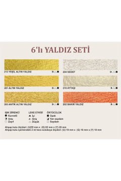 ŞemseArt TBS01 - 6'lı Yaldız Yarım Tava El Yapımı Sulu Boya Seti (201,202,203,204,213,216)