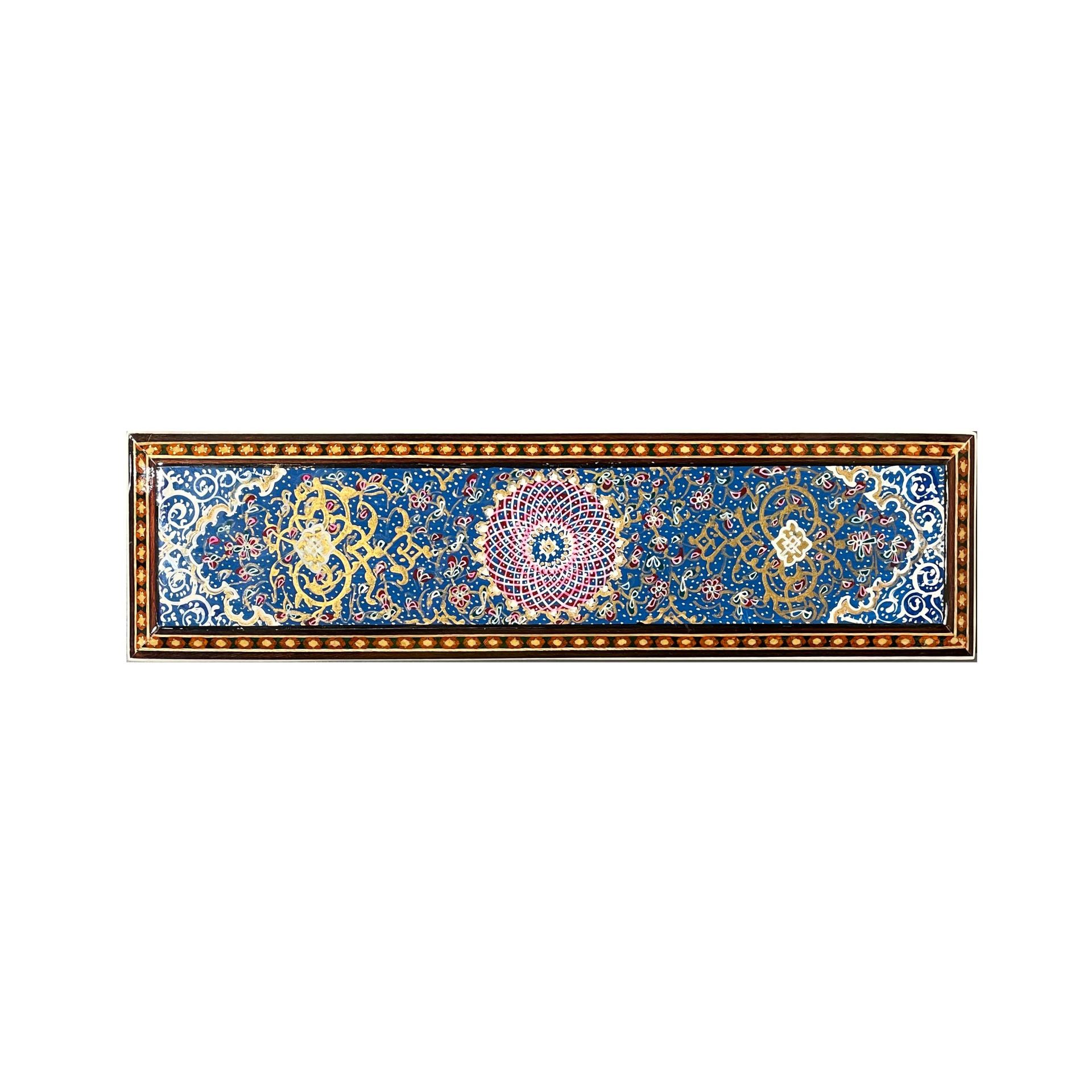 İRAN AHŞAP KALEMLİK SEDEF KAKMA Sarmal Motifli Mavi Desenli 30 CM
