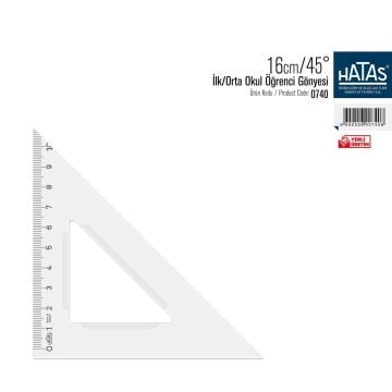 Hatas ilk-orta okul öğrenci gönyesi 16 cm / 45 derece (0740)