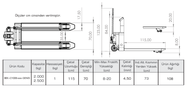 EKO 2 Ton Transpalet Baskül GENİŞ (Onaylı-Sertifikalı)