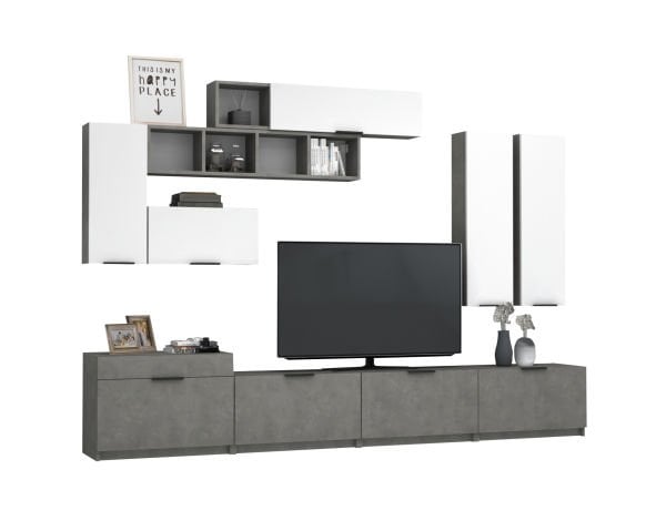 Dmodül Domino Tv Ünitesi 280 cm Retro Gri Beyaz