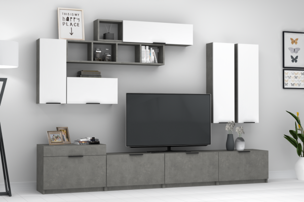 Dmodül Domino Tv Ünitesi 280 cm Retro Gri Beyaz