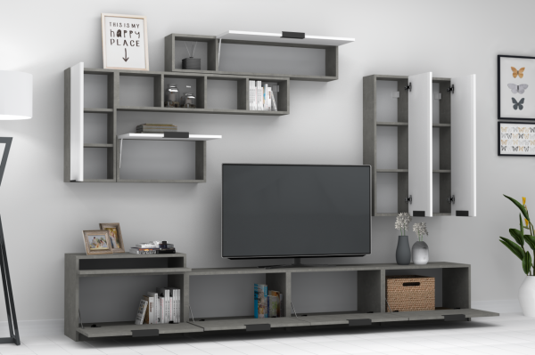 Dmodül Domino Tv Ünitesi 280 cm Retro Gri Beyaz