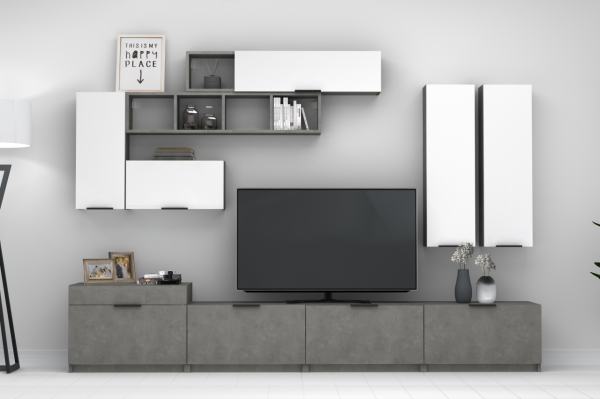 Dmodül Domino Tv Ünitesi 280 cm Retro Gri Beyaz