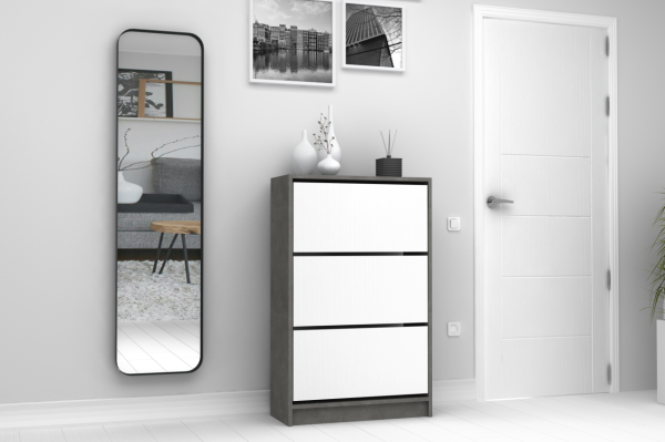 Dmodül Mod Ayakkabılık Dolabı 70 cm Retro Gri Beyaz