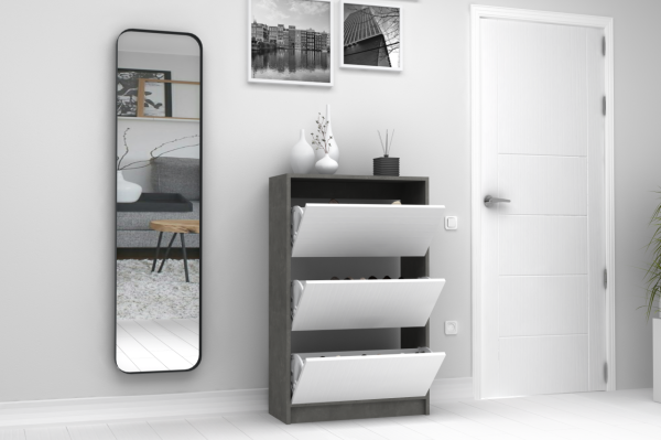 Dmodül Mod Ayakkabılık Dolabı 70 cm Retro Gri Beyaz
