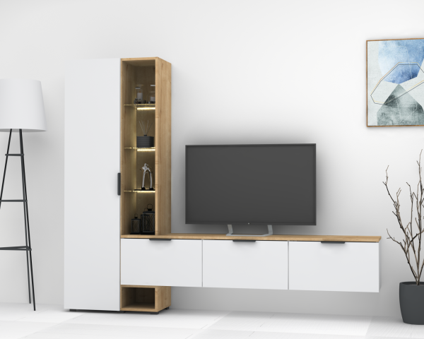 Dmodül Softline-M3  Tv Ünitesi 223 cm Meşe Beyaz