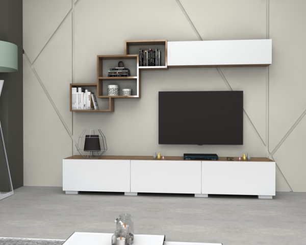 Dmodül Fly Tv Ünitesi 210 cm Ceviz/Beyaz