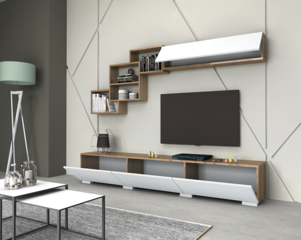 Dmodül Fly Tv Ünitesi 210 cm Ceviz/Beyaz