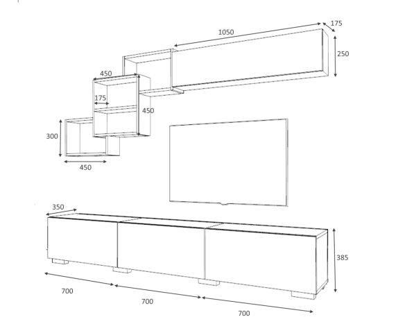 Dmodül Fly Tv Ünitesi 210 cm Ceviz/Beyaz