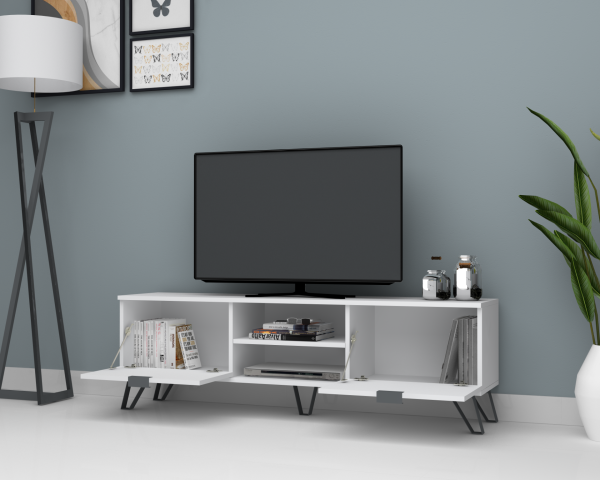 Dmodül Touch Tv Ünitesi 160 cm Beyaz Metal Ayaklı