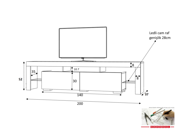 Dmodül Led Aydınlatmalı Stilo Tv Ünitesi 200 cm