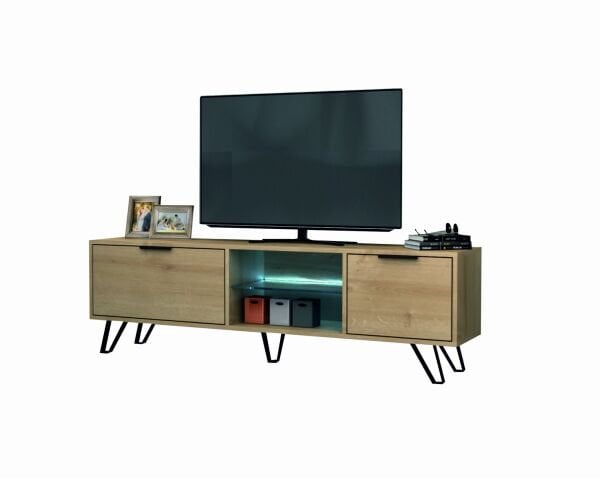 Kaster Led Aydınlatmalı Tv Ünitesi 170 cm Meşe Metal Ayaklı