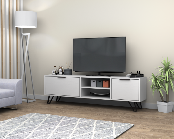 Kaster Tv Ünitesi 170 cm Beyaz Metal Ayaklı