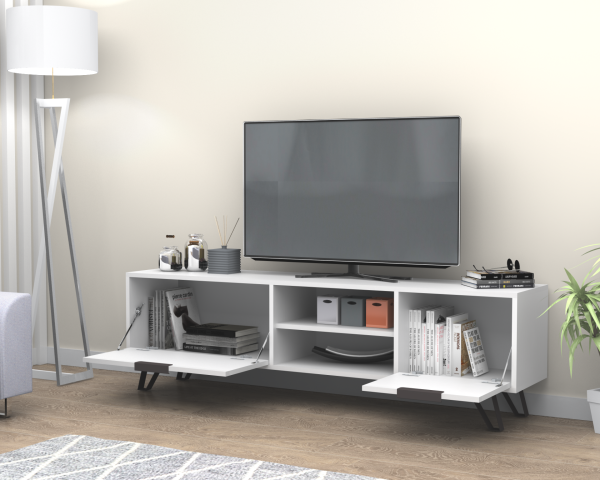 Kaster Tv Ünitesi 170 cm Beyaz Metal Ayaklı