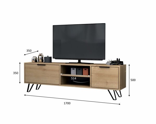 Kaster Tv Ünitesi 170 cm Meşe Metal Ayaklı