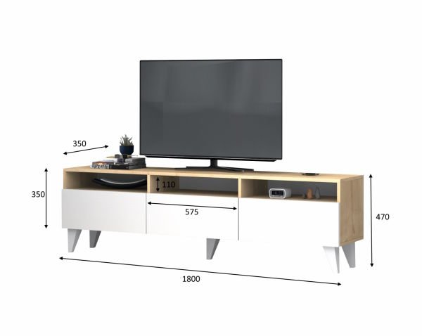 Deluxe Tv Ünitesi 180 cm Meşe Beyaz