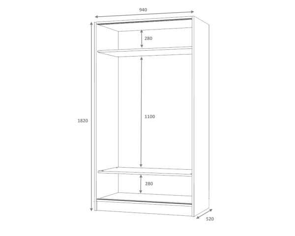 Mento Sürgülü  Gardırop 94cm Meşe Derinlik 52cm