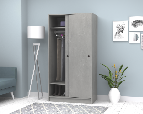 Mento Sürgülü  Gardırop 94cm Beton Gri Derinlik 52cm