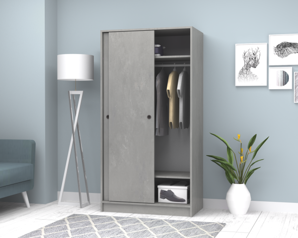 Mento Sürgülü  Gardırop 94cm Beton Gri Derinlik 52cm