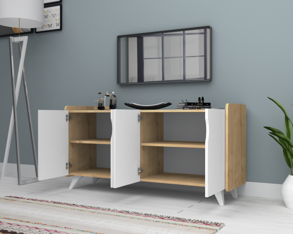 Dmodül Noon Konsol Çok Amaçlı Dolap Meşe Beyaz 140 cm