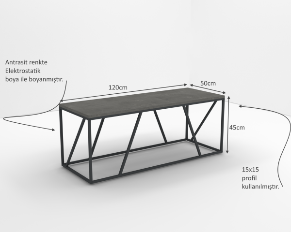 Dream Metal Ayaklı Orta Sehpa 120cm Retro Gri