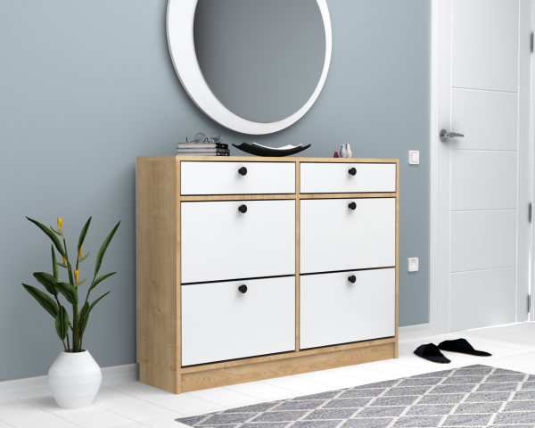 Dmodül Mod Ayakkabılık 120 cm Meşe Beyaz Derinlik 30cm