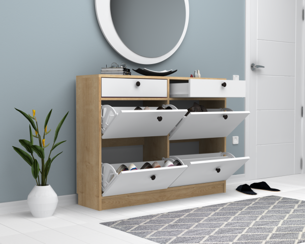 Dmodül Mod Ayakkabılık 120 cm Meşe Beyaz Derinlik 30cm