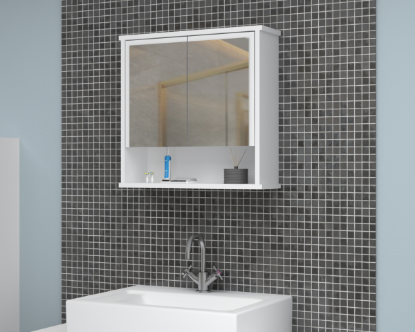 Carmen 62cm Aynalı Banyo Üst Dolabı Beyaz
