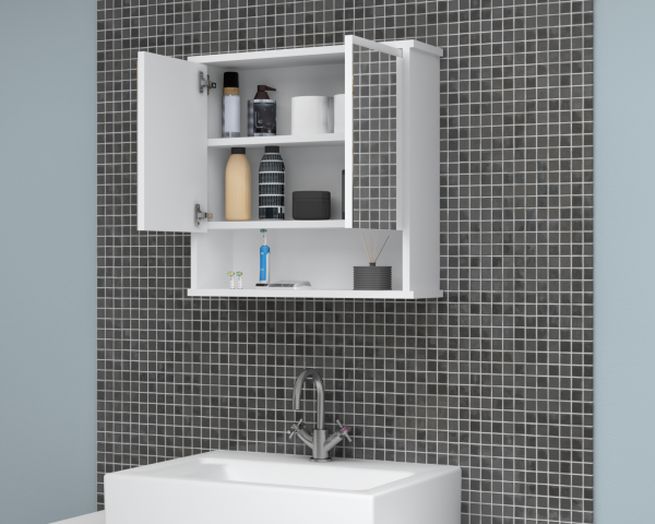 Carmen 62cm Aynalı Banyo Üst Dolabı Beyaz