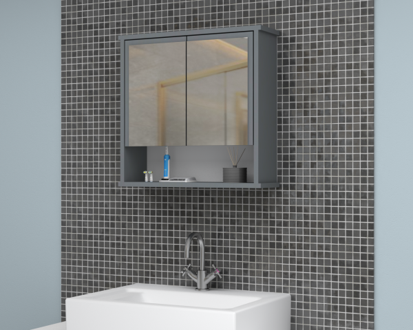 Carmen 62cm Aynalı Banyo Üst Dolabı Gri