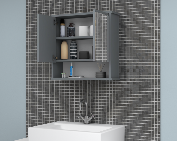 Carmen 62cm Aynalı Banyo Üst Dolabı Gri