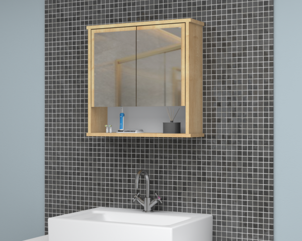 Carmen 62cm Aynalı Banyo Üst Dolabı Meşe