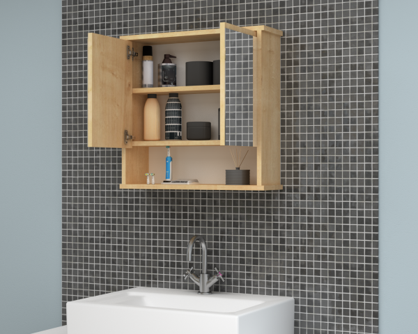 Carmen 62cm Aynalı Banyo Üst Dolabı Meşe